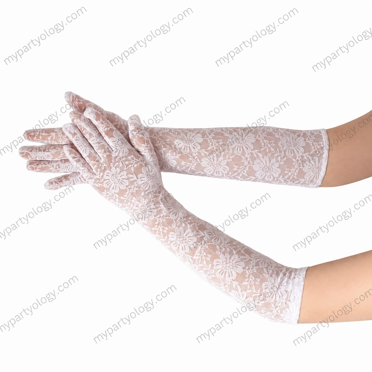 White Lace Elbow Length Gloves (Pack of 1)
