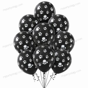 Paw Print 12'' Black Latex Balloon Set (Pack of 10)