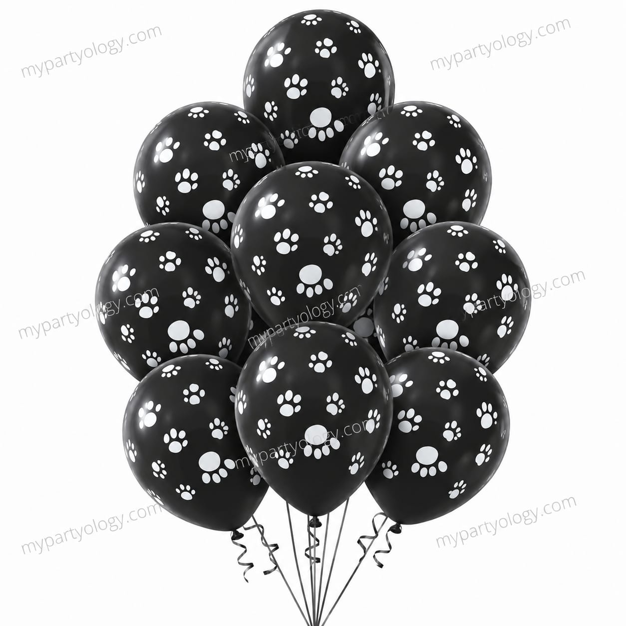 Paw Print 12'' Black Latex Balloon Set (Pack of 10)