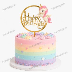 Happy Birthday Round Unicorn Cake Topper