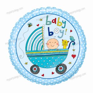Baby Boy Blue Cartoon Pram 18'' Foil Balloon