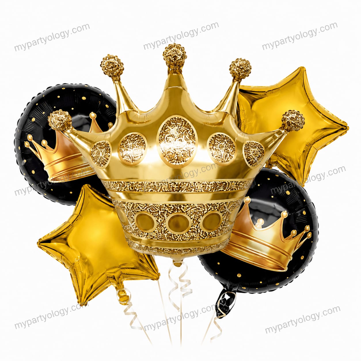 Gold Crown with Black and Gold Foil Balloon Set (Pack of 5)