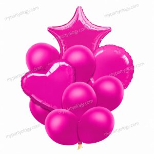 Rose Pink Star, Heart, Round & Latex Balloon Set (Pack of 10)