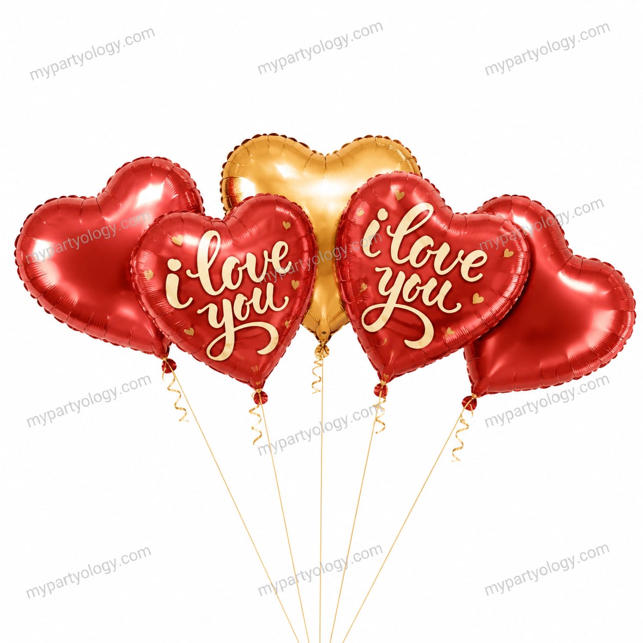 I Love You Red & Gold 18" Foil Balloon Set (Pack of 5)