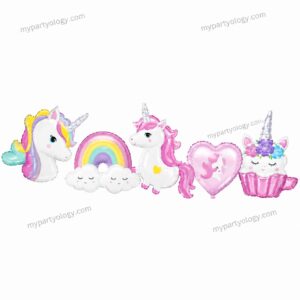 Unicorn Rainbow Garland 32" Foil Balloon Set (Pack of 5)