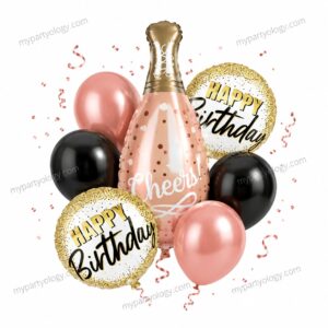 Happy Birthday Cheers Champagne Bottle Latex Balloon Set (Pack of 7)