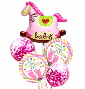 Baby Girl & Horse Foil Balloon Set (Pack of 5)