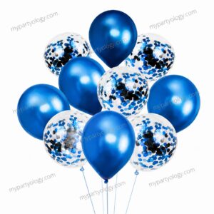 Blue Metallic & Confetti Latex Balloon Set (Pack of 10)