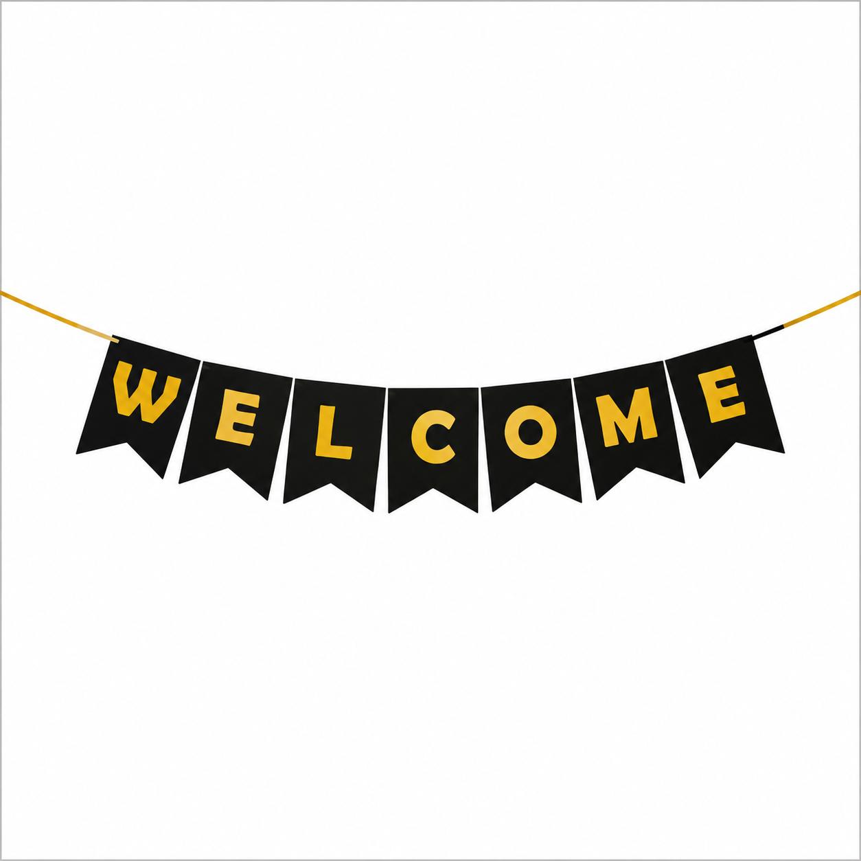 Welcome Black & Gold Paper Banner