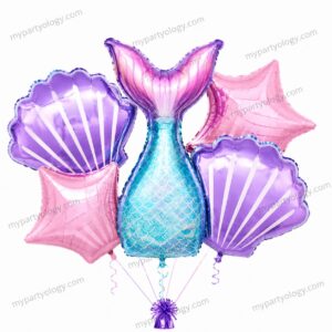 Mermaid Tail & Seashell Foil Balloon Set (Pack of 5)