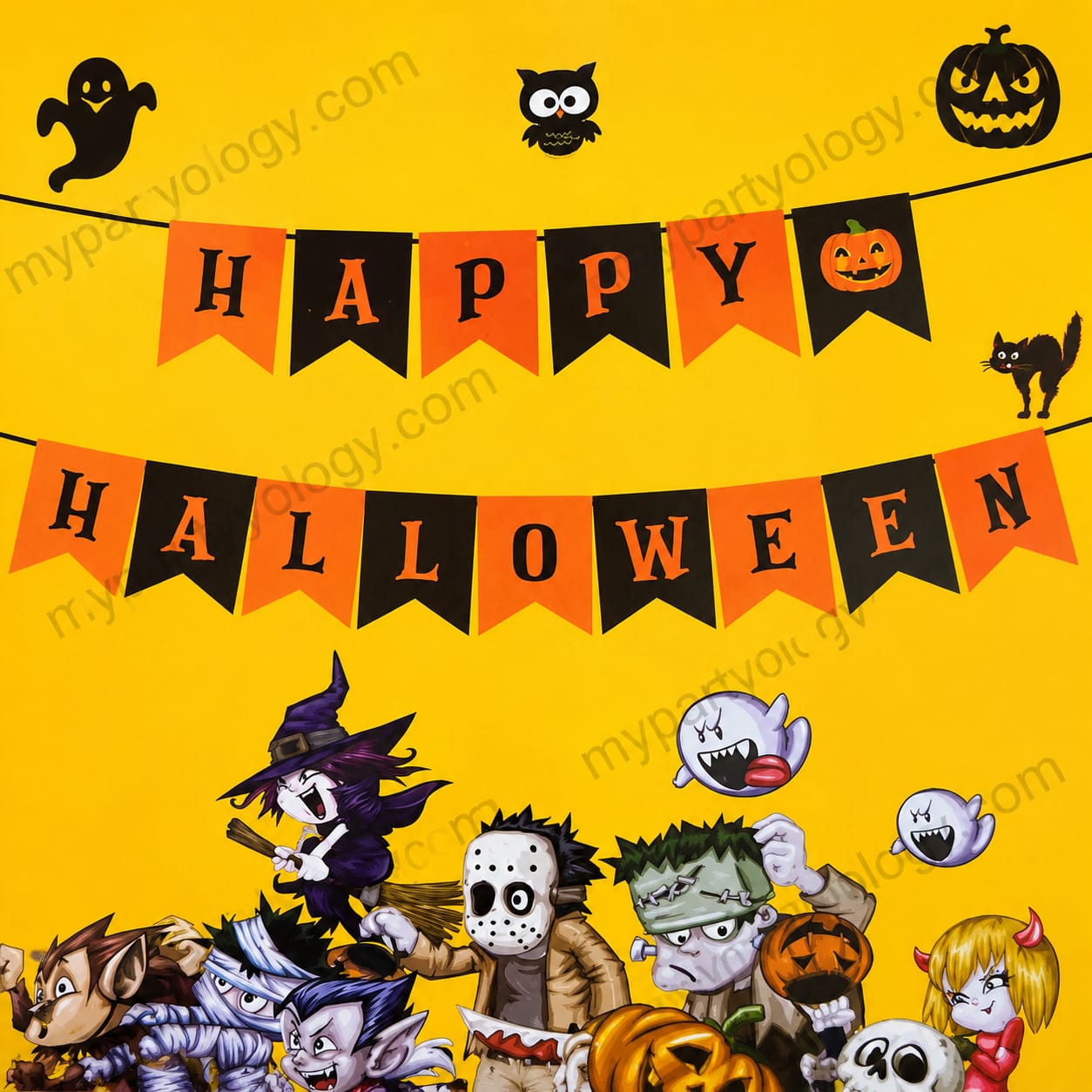 Happy Halloween Orange & Black Paper Banner - Image 2