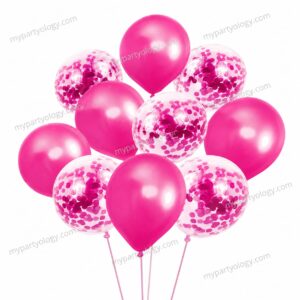 Magenta Metallic & Confetti Latex Balloon Set (Pack of 10)