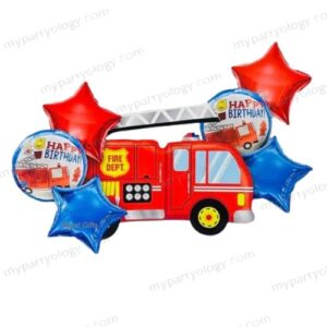 Fire Engine Happy Birthday Foil Balloon Set (Pack of 7)