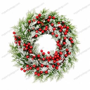 Christmas 18" Wreath with Snow and Red Cherries (Pack of 1)