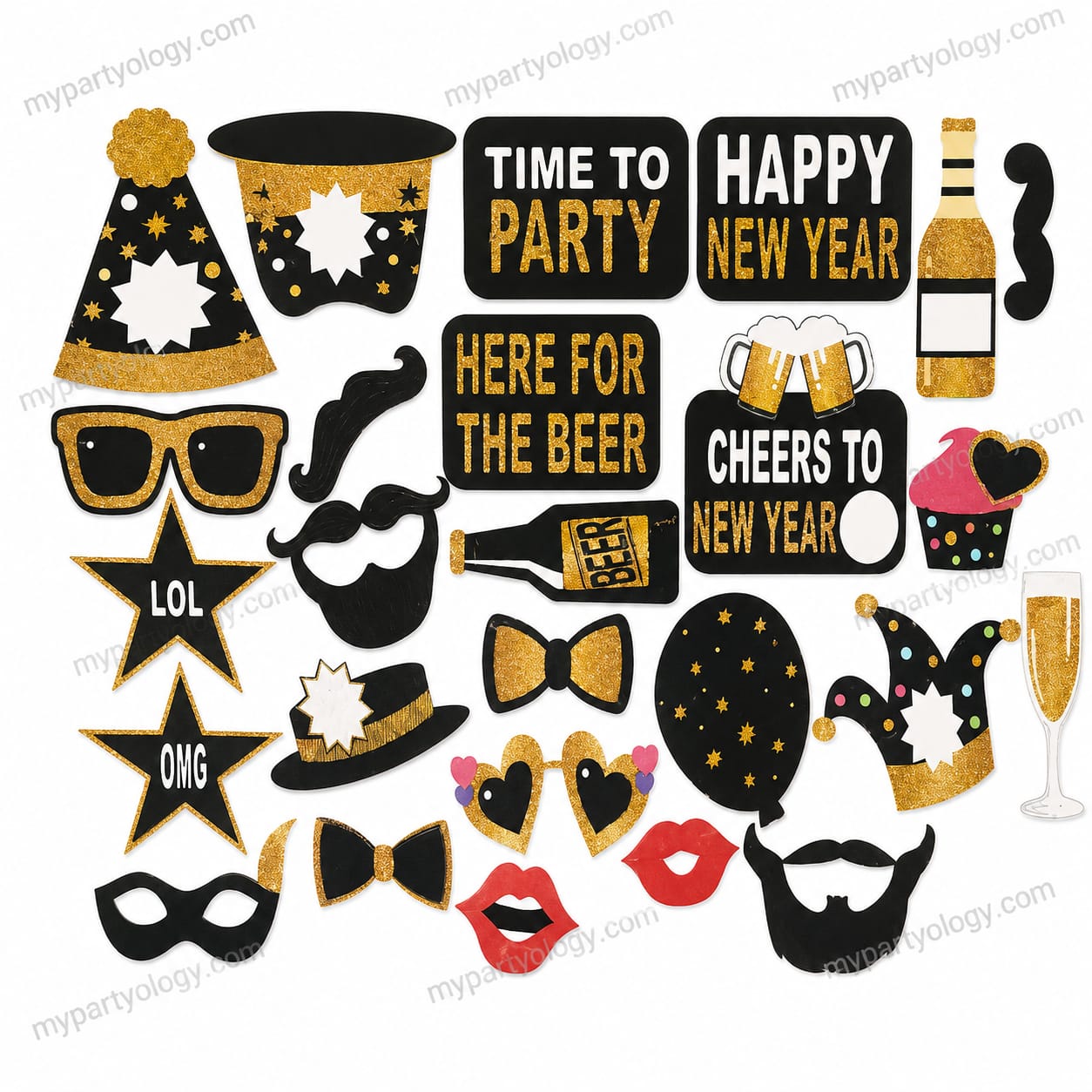 New Year Black & Gold Photoprops (Pack of 26)