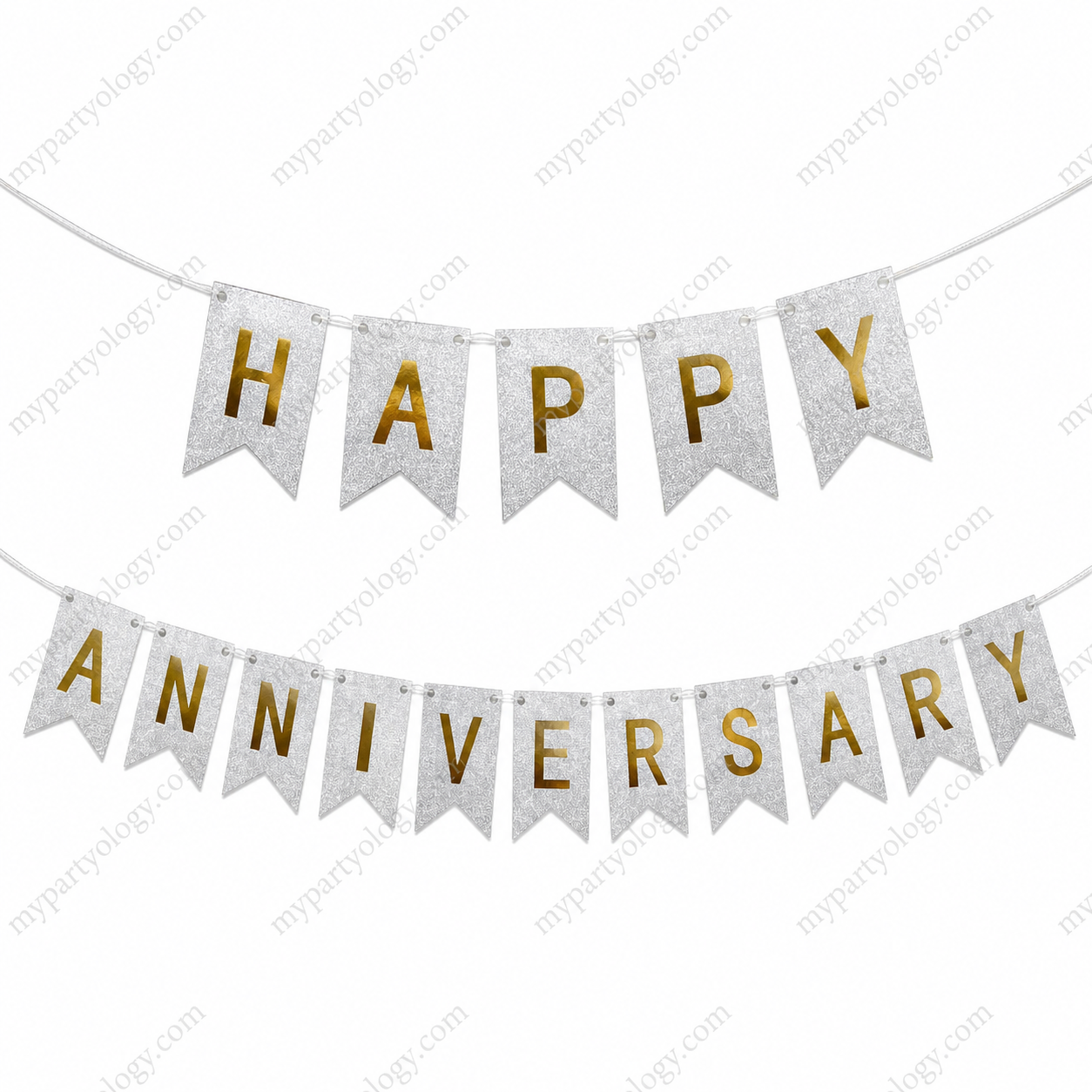 Happy Anniversary Silver Glitter Banner