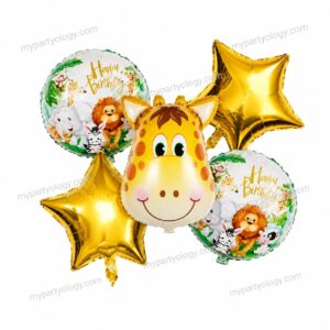 Happy Birthday Giraffe Head Foil Balloon Set (Pack of 5)