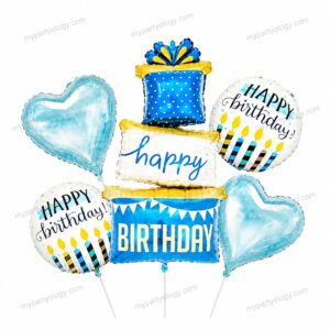 Happy Birthday Triple Layer Cake & Gift Foil Balloon Set (Pack of 5)