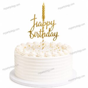 Spiral Gold Candle with Happy Birthday Cake Topper