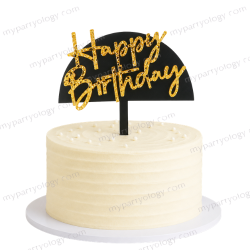 Happy Birthday Gold Umbrella Cake Topper