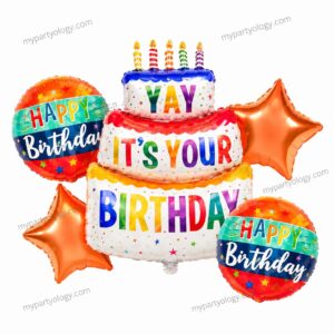 Yay Its Your Birthday Cake Foil Balloon Set (Pack of 5)