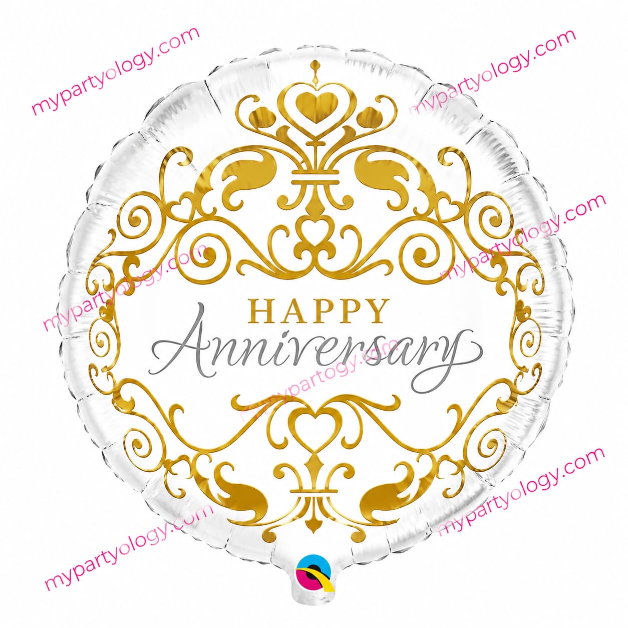 Happy Anniversary Gold Printed White Foil Balloon (Qualatex)