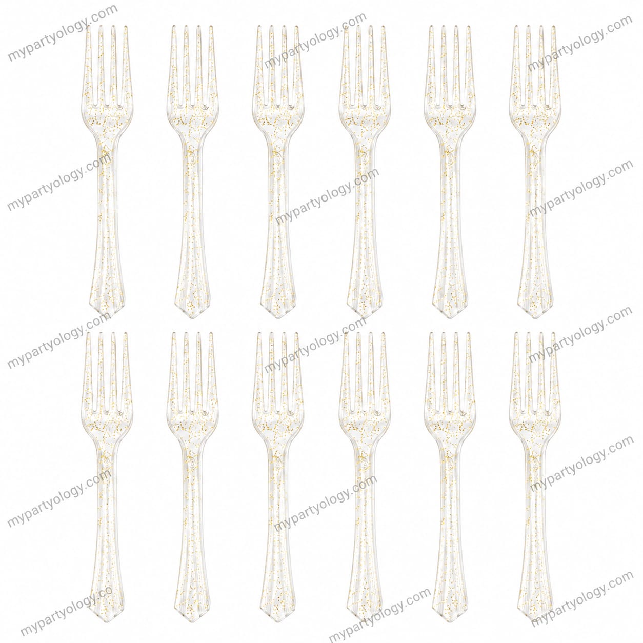 Transparent Gold Glitter Plastic Forks (Pack of 12)