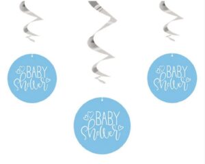Baby Shower Blue Hanging Swirl Decorations (Pack of 3)