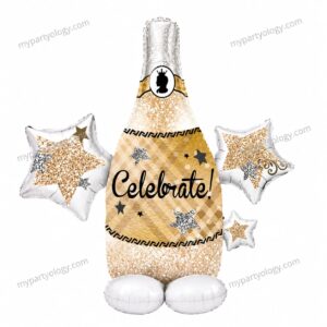 Champagne Matte Gold Celebrate Standee 43" Foil Balloon