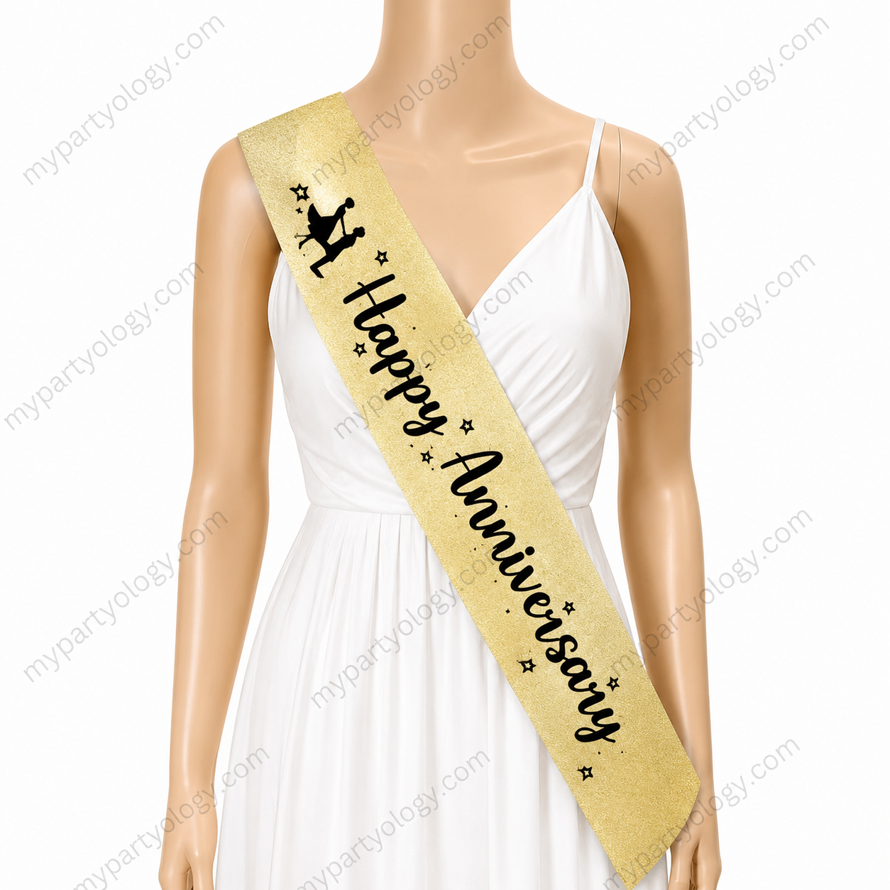 Happy Anniversary Gold Glitter Sash