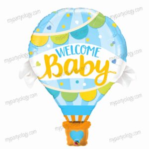 Welcome Baby Blue Hot Air 32'' Foil Balloon