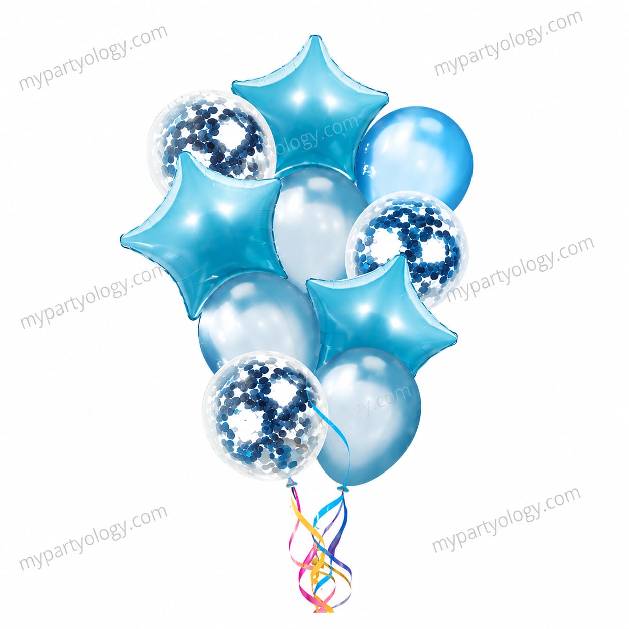 Light Blue Stars & Confetti Latex Balloon Set (Pack of 10)
