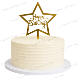 Happy Birthday White & Gold Star Cake Topper
