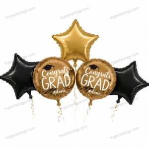 Congrats Grad Black & Gold Stars 18" Foil Balloon Set (Pack of 5)