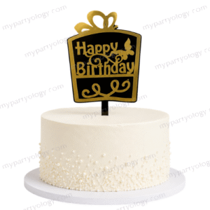 Happy Birthday Butterfly Black & Gold Cake Topper
