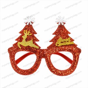 Red Glitter Christmas Tree Fancy Goggles (Pack of 1)