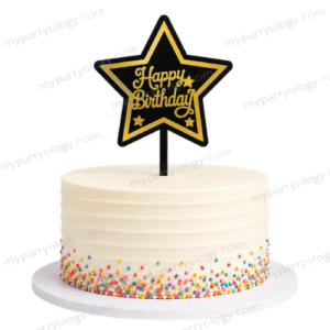 Black & Gold Star Happy Birthday Cake Topper