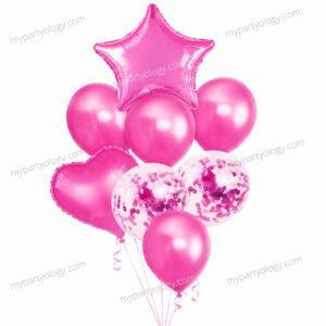 Pink Heart, Star & Confetti Latex Balloon Set (Pack of 8)