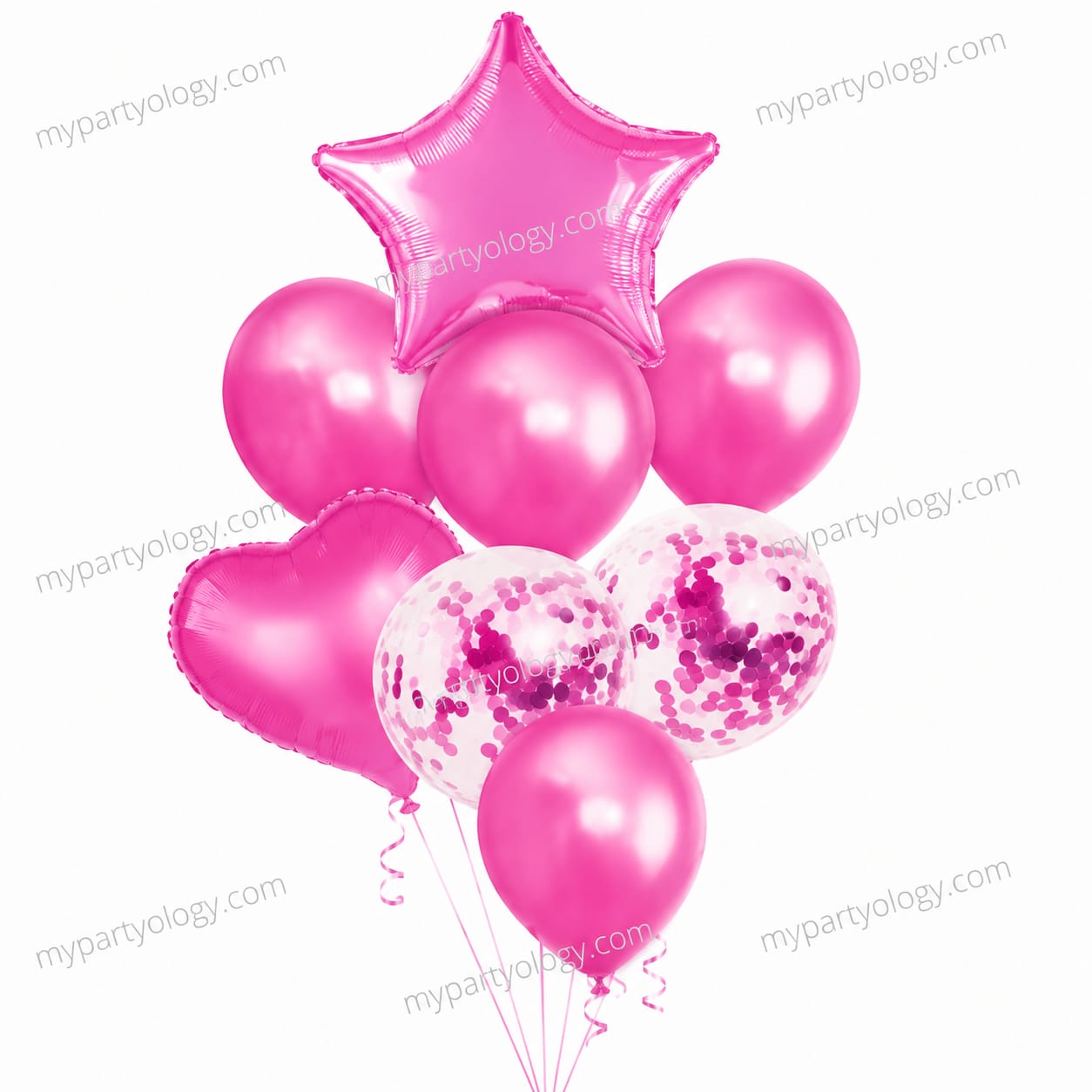 Pink Heart, Star & Confetti Latex Balloon Set (Pack of 8)