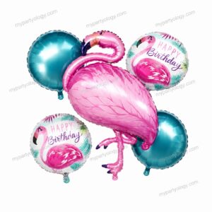 Flamingo Happy Birthday Foil Balloon Set (Pack of 5)