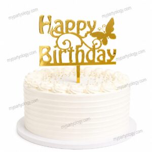 Butterfly Happy Birthday Gold Acrylic Cake Topper