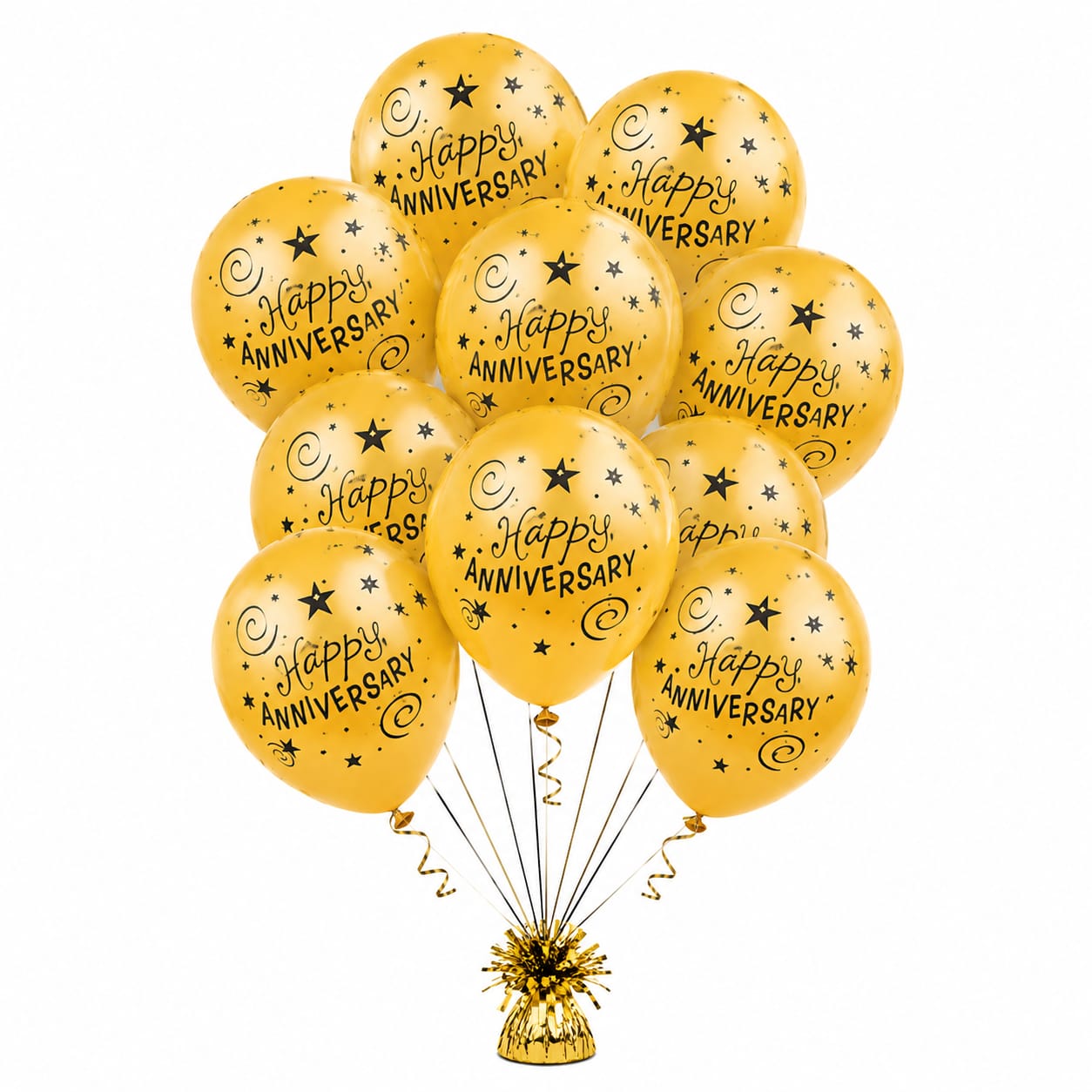 Happy Anniversary Gold Latex Balloons Set (Pack of 10)