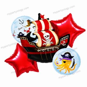 Pirate Ship with Red Stars Foil Balloon Set (Pack of 5)