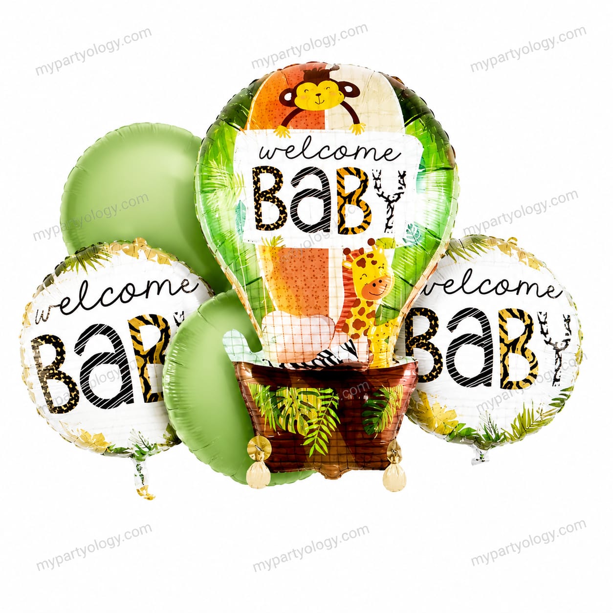 Welcome Baby Brown Jungle White & Green Balloon Set (Pack of 5)