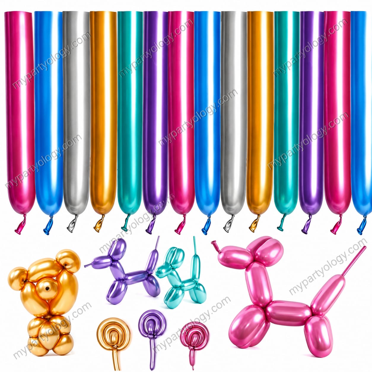 Assorted Coloured 260q Modelling Balloons (Pack of 10) - Image 2
