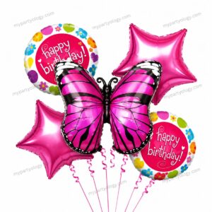 Butterfly  Foil Balloon Pink Set (Pack of 5)