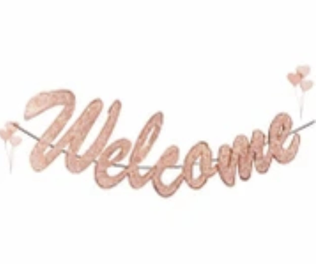 Welcome Rose Gold Glitter Cursive Paper Banner