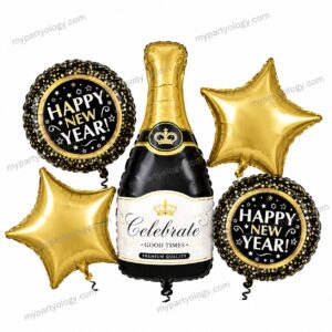 New Year Champagne Bottle Foil Balloon Set (Pack of 5)