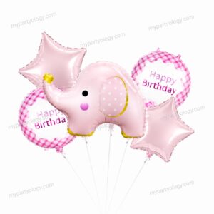 Happy Birthday Pink Baby Elephant Foil Balloon Set (Pack of 5)