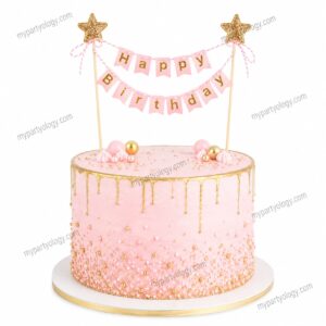 Happy Birthday Pink Flag Banner Cake Topper